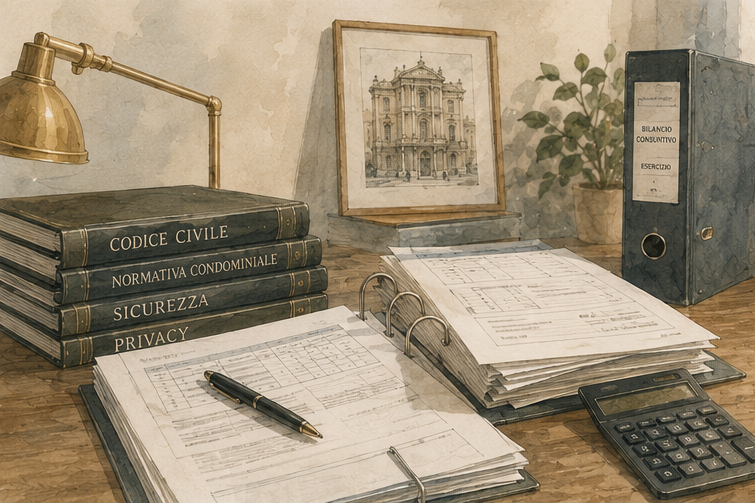 Illustrazione di documenti, normative e bilanci condominiali